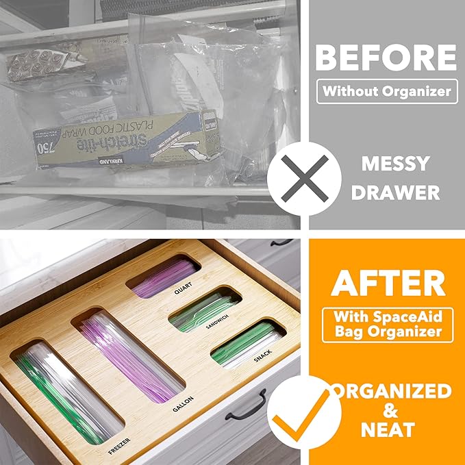 SpaceAid Bag Storage Organizer for Kitchen Drawer, Bamboo Organizer, Compatible - Image 2