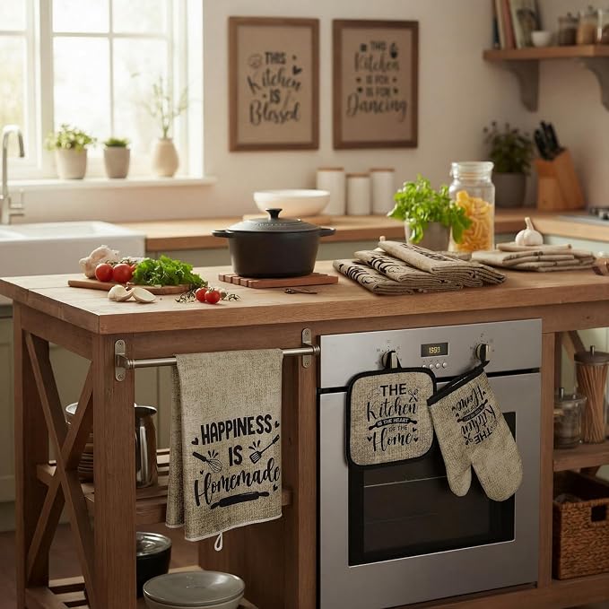 Leinuosen 8 Pcs Kitchen Towels and Oven Mitts Sets Pot Holders Dishcloths Set - Image 4
