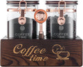 Glass Coffee Canister Set with Torched Wood Shelf, 2 Pack 45oz Airtight Storage by Unknown