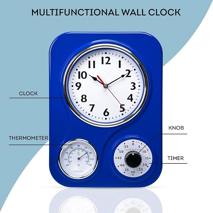 Lily's Home - 9.5 Inch x 12.5 Inch- Retro Kitchen Wall Clock, Vintage Wall Clock - Image 4