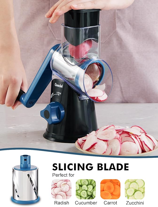Geedel Rotary Cheese Grater, Kitchen Mandoline Vegetable Slicer - Image 3