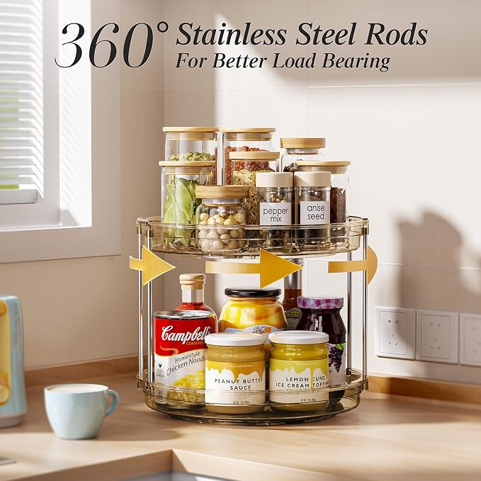 LAMU 2 Tier Lazy Susan Turntable Organizer 10.6'' Rotating Spice Rack - Image 3