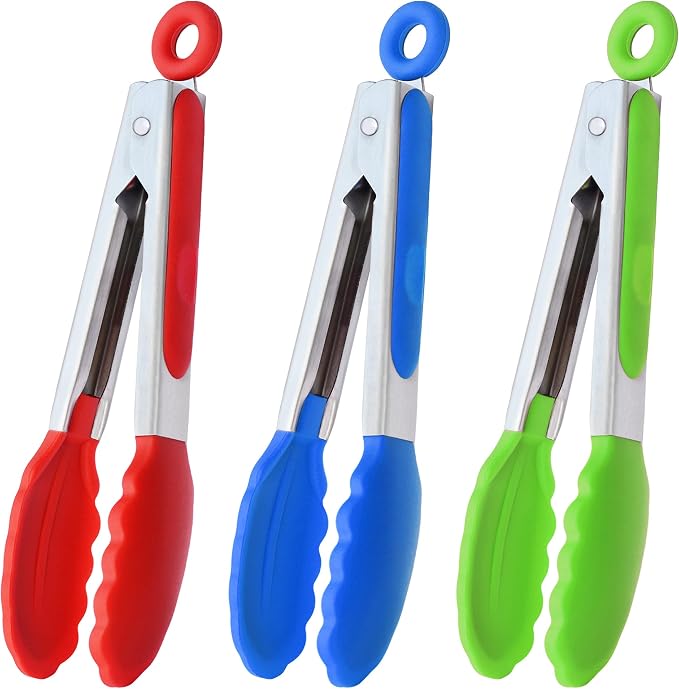 HINMAY Mini Tongs with Silicone Tips 7-Inch Serving Tongs by HINMAY