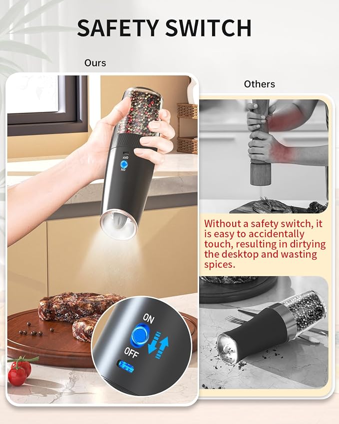 CIRCLE JOY Gravity Electric Pepper Grinder Rechargeable Salt Grinder Pepper - Image 2