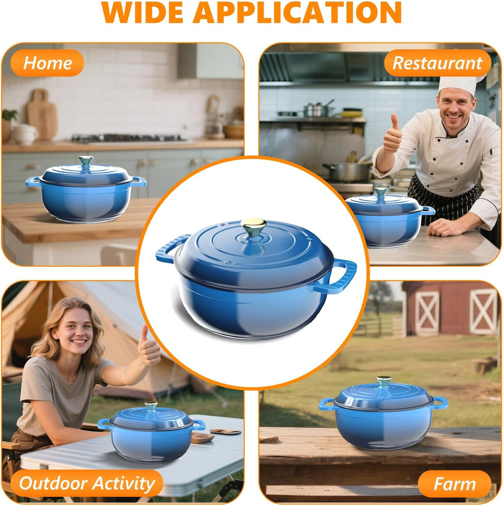ROVSUN Enameled Cast Iron Round Dutch Oven, 6QT, Blue