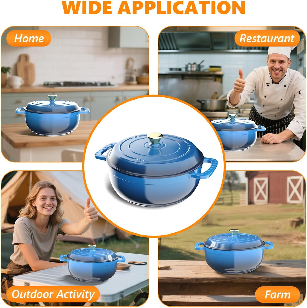 ROVSUN Enameled Cast Iron Round Dutch Oven, 6QT, Blue
