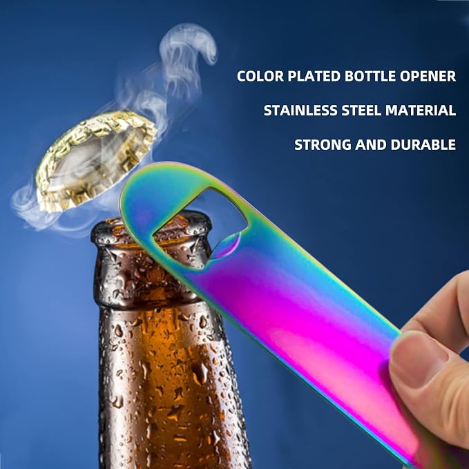 Rainbow Color Stainless Steel Flat Bottle Opener, Sturdy and Durable 2 Pcs to - Image 3