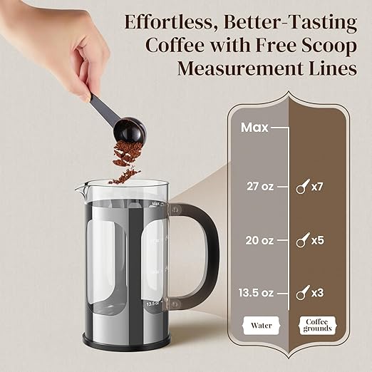 Veken French Press Coffee Maker 34oz 1 L, No Plastic Touching Cafe, Heat - Image 8