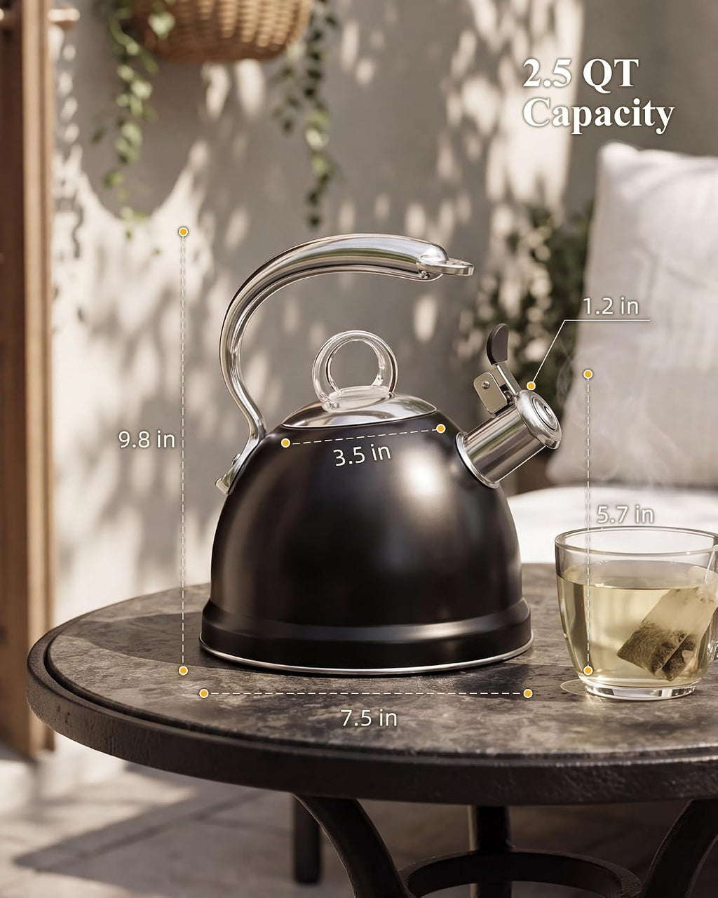 Harriet Whistling Tea Kettle for Stove Top, 2.5 QT Food-Grade Steel