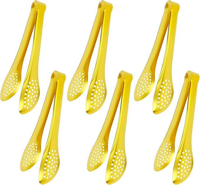6 PCS Gold Serving Tongs for Party 7 Inch Stainless Steel Serving Utensils for by IAXSEE