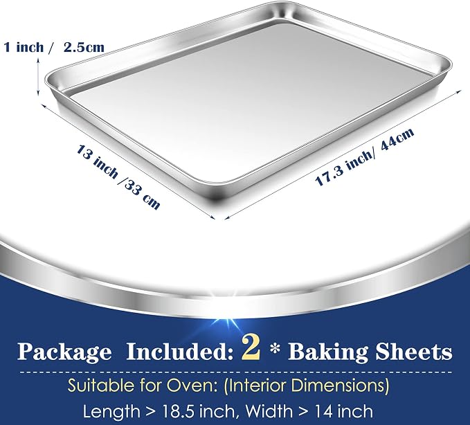 P&P CHEF 17.3 Inch Baking Cookie Sheet, Oven Pan Tray Stainless Steel Sheet Pan - Image 2