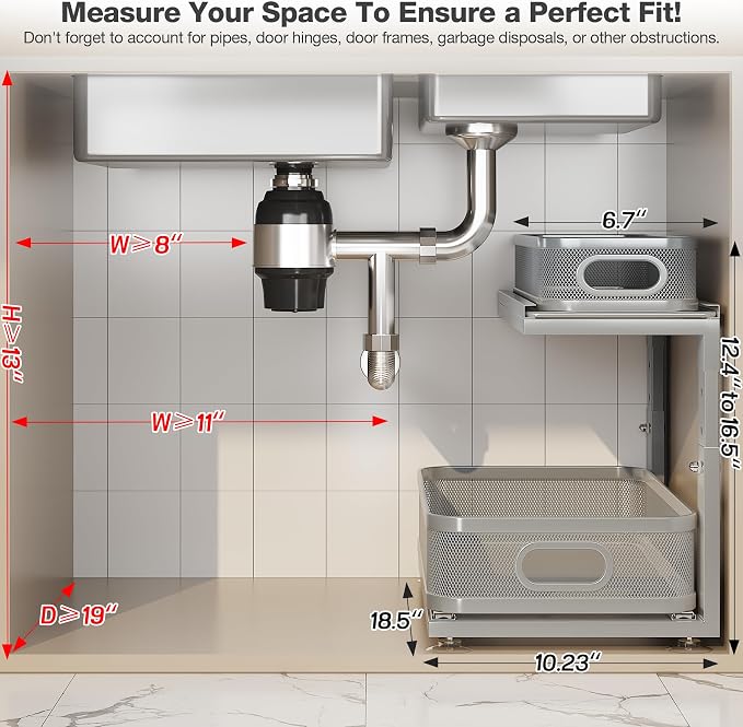 2 Pack 18.5IN-Depth Under Sink Organizer - Image 2