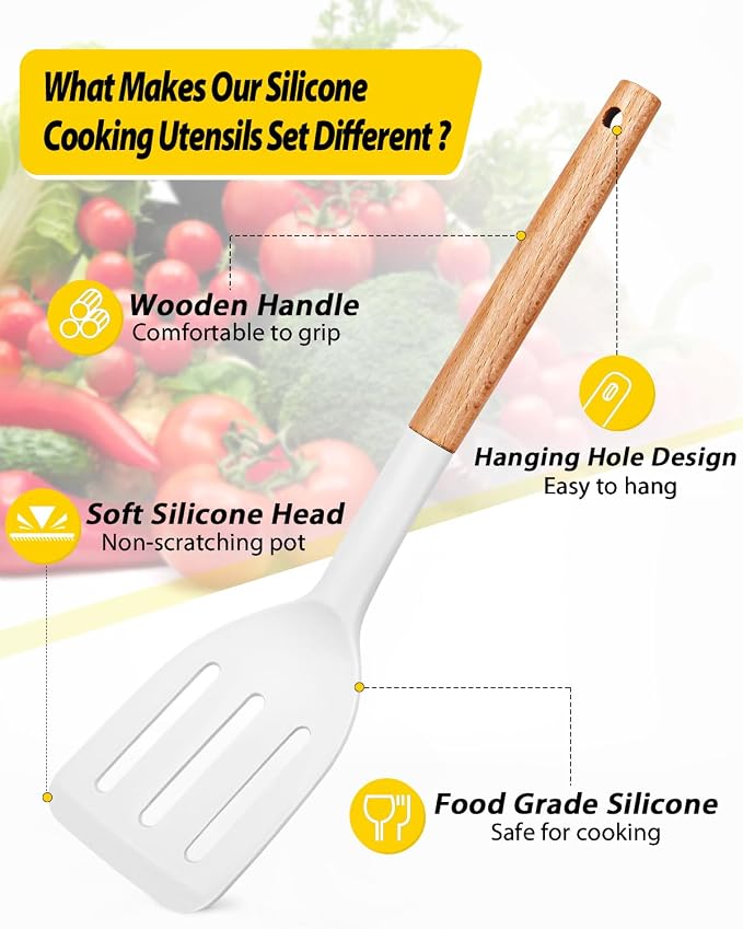 Pack of 4 Silicone Cooking Utensils Set, Non Stick Solid Spatulas and Heat - Image 2