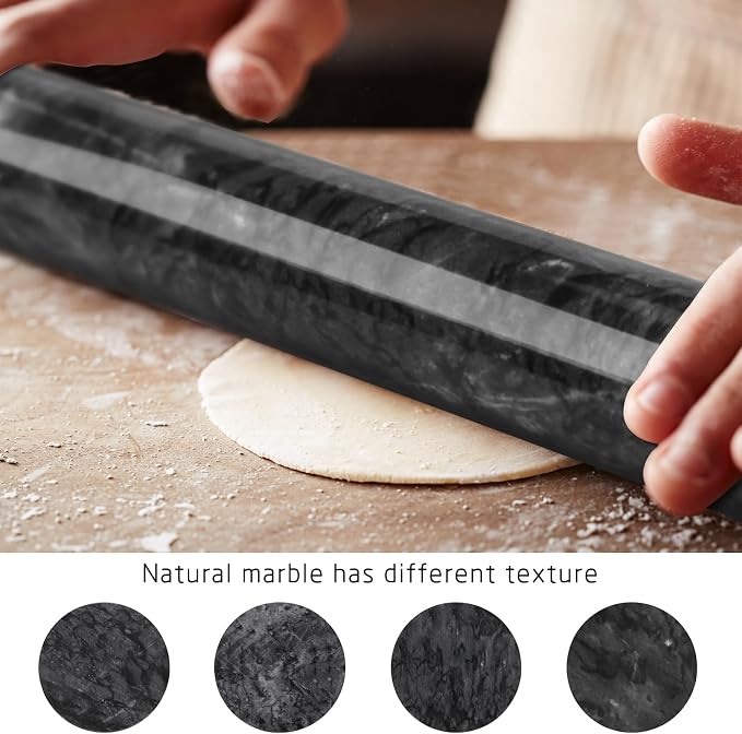 Marble Rolling Pin with Stand, 15.7" Black Stone French Heavy Polished Non - Image 7