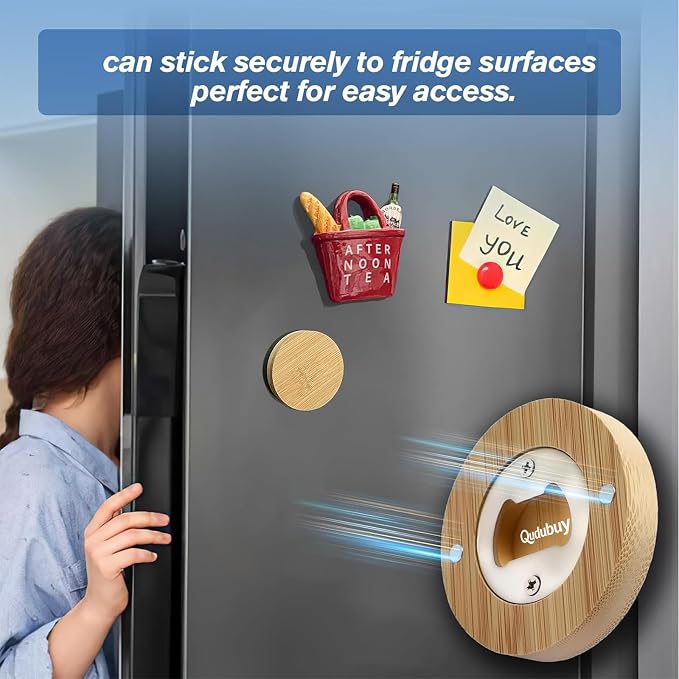 24 Pcs Magnetic Bottle Opener 2.5In DIY Bamboo Round Shape Beer Openers Wooden - Image 5