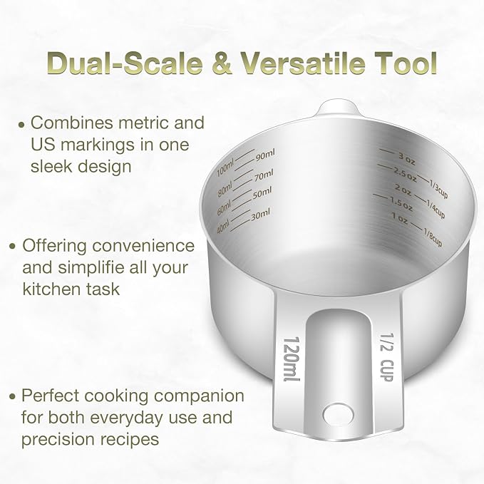 1PCS 1/2Cup Single Measuring Cup, Etched Inner Scale Stainless Steel Measure - Image 4