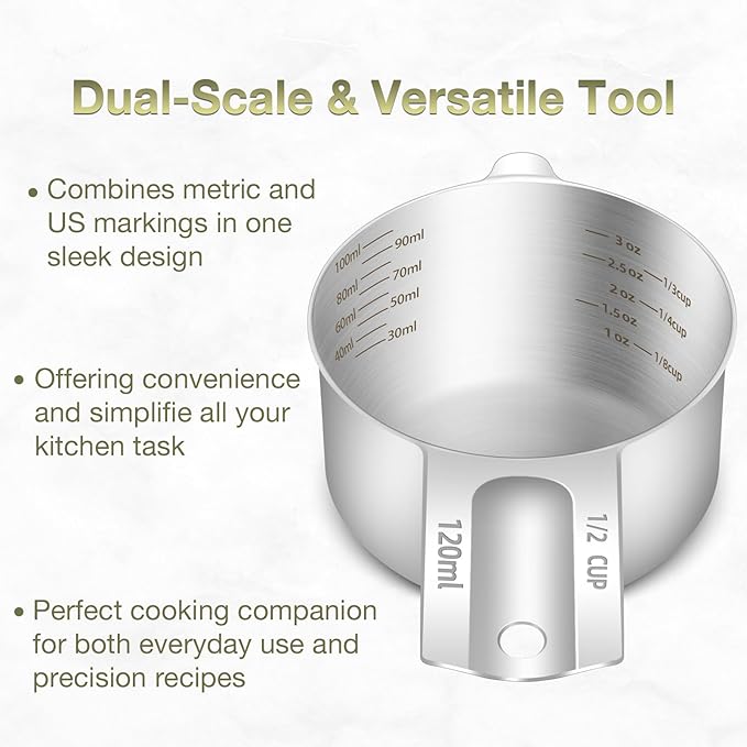 2PCS 1/2Cup Single Measuring Cup, Etched Inner Scale Stainless Steel Measure - Image 4