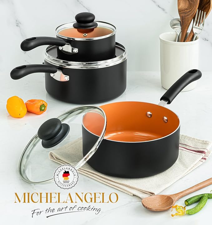 MICHELANGELO Ceramic Saucepan Set 1.5QT & 2QT & 3QT Nonstick Sauce Pans - Image 6