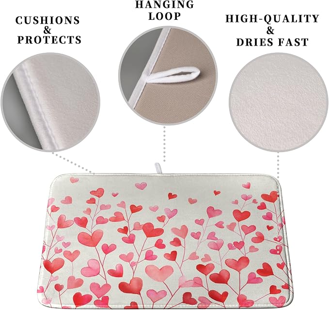 Valentines Pink Love Heart Dish Drying Mat Valentine Day Absorbent Microfiber - Image 3