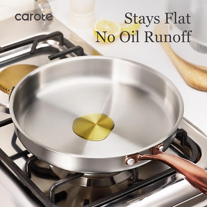 CAROTE 3-Piece Tri-Ply Stainless Steel Frying Pan Set, Skillet Set 8"/10"/12" - Image 5