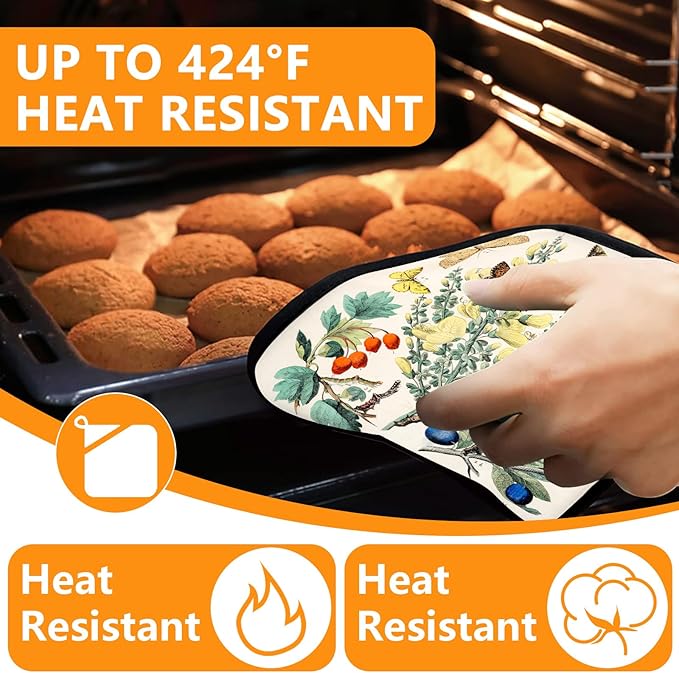 Wildflowers Butterfly Oven Mitts and Pot Holders Sets 4Pcs, Extra Long Oven - Image 4