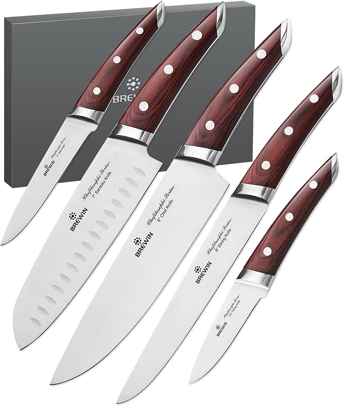Brewin CHEFILOSOPHI Japanese Chef Knife Set 5 PCS by EnjoyEveryCutWithBrewin