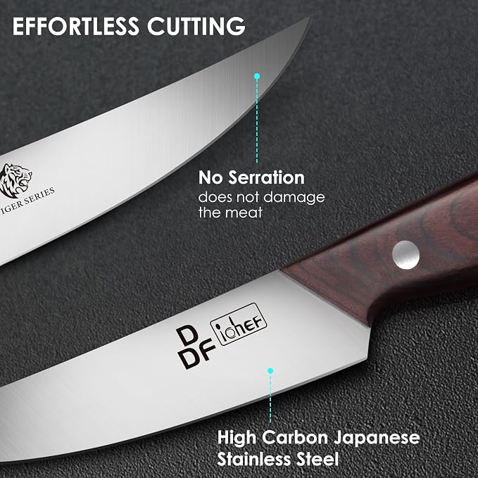 DDF iohEF Steak Knives Set of 6, Non-serrated Steak Knife 4.5 Inch High Carbon - Image 2