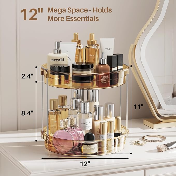 LAMU 12inch 2 Tier Lazy Susan Turntable Organizer Rotating Spice Rack - Image 3
