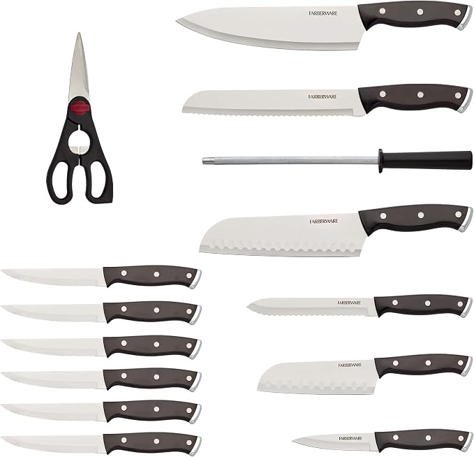 Farberware Triple Riveted Knife Block Set, High Carbon-Stainless Steel Blades - Image 2