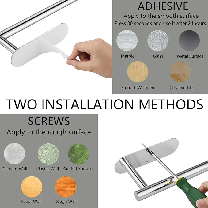 Paper Towel Holder with 2 Hooks-Under Cabinet Paper Towel Holder - Image 6
