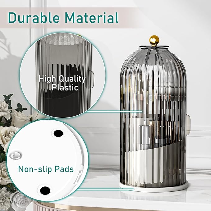 GAXmi Makeup Brush Holder with Lid Cosmetic Tools Organizer 360 Rotating - Image 7