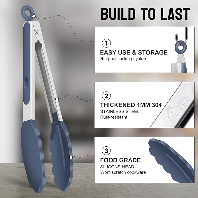 HOTEC Premium Stainless Steel Locking Kitchen Tongs - Image 5