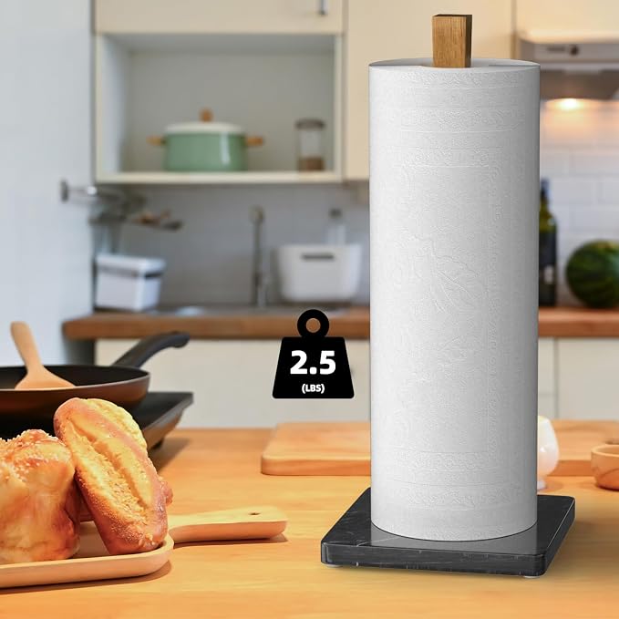Buruis Wood Paper Towel Holder, Marble Base Modern Decorative Countertop - Image 5