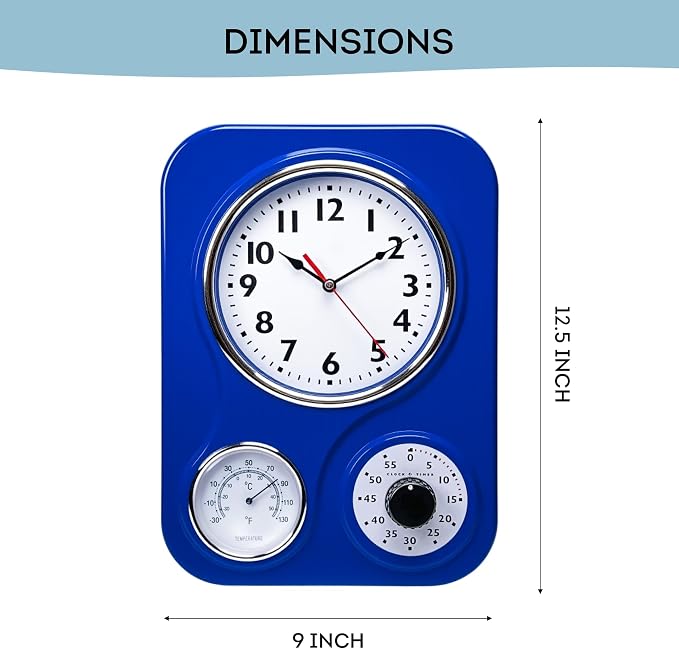 Lily's Home - 9.5 Inch x 12.5 Inch- Retro Kitchen Wall Clock, Vintage Wall Clock - Image 2