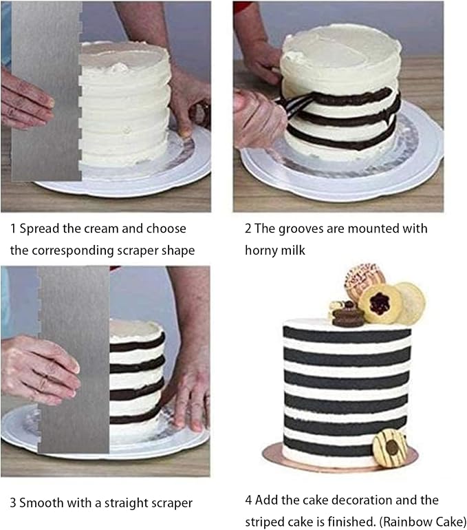 3 Pieces 8.7 Inche Stainless Steel Cake Scraper，Double Sided Patterned Edge - Image 7