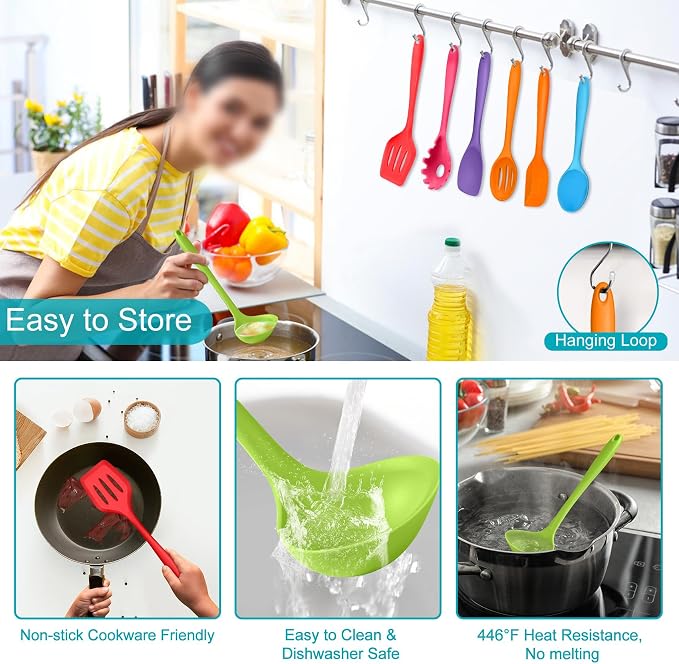 TeamFar Silicone Kitchen Utensils, 7-Piece Kitchen Cooking Utensil Set - Image 4
