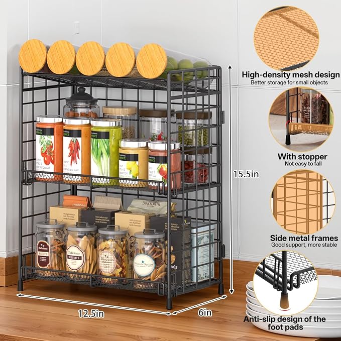 DTUQYX Spice Rack Organizer for Countertop, 3-Tier Large Capacity Foldable - Image 3