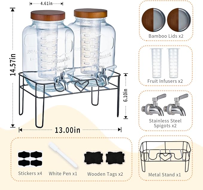 2 Pack1Gallon Glass Drink Dispenser - Image 2