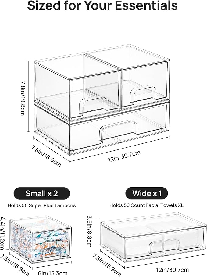 Vtopmart Stackable Storage Drawers Set of 3, Beauty Supplies, Pantry - Image 5