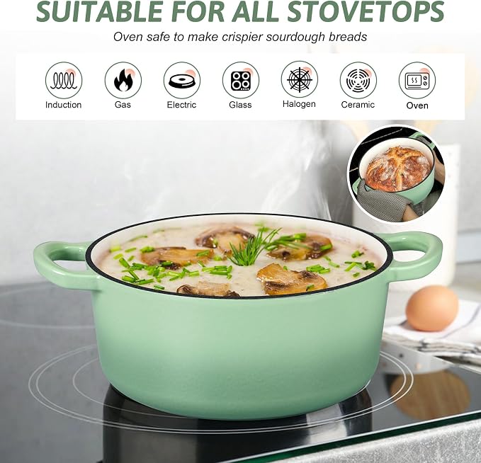 TeamFar Enameled Cast Iron Dutch Oven - 3QT Small Dutch Oven Pot - Heavy Duty - Image 4