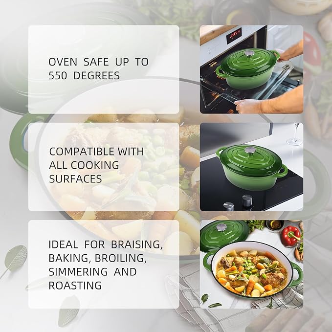 5.5 Quart Oval Enameled Cast Iron Dutch Oven Pot - Image 4