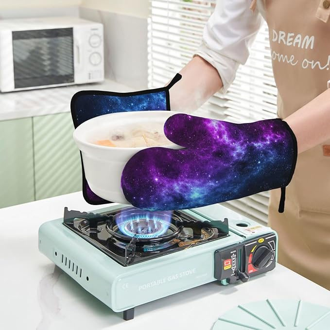 Cool Blue Purple Galaxy Oven Mitts and Pot Holders Sets of 4, Heat Resistant - Image 5