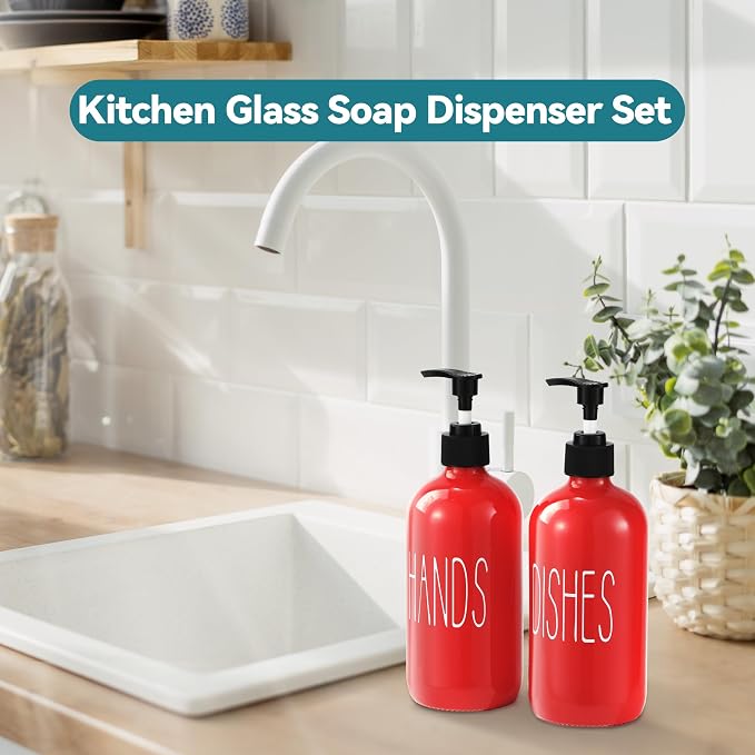COHOSEGE Glass Soap Dispenser Set 2 Pack, 16 Oz Dish Soap Dispenser - Image 2