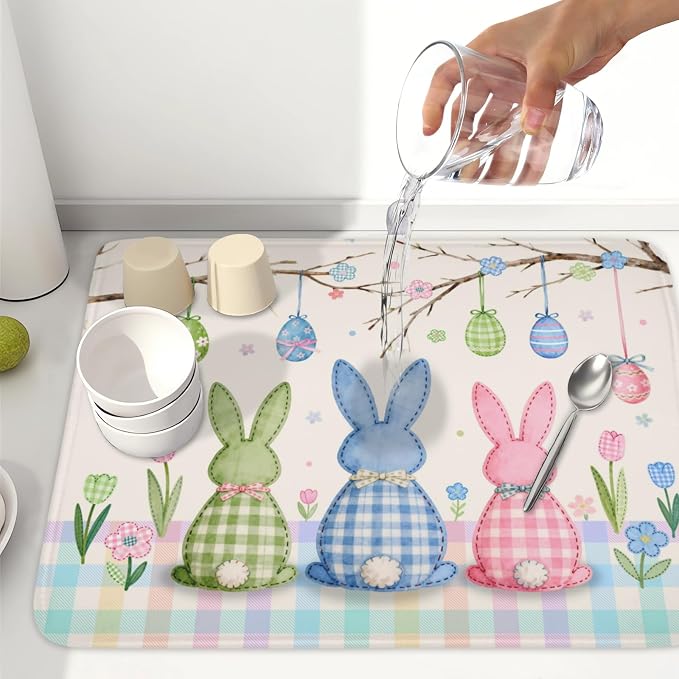 Easter Bunny Dish Drying Mat for Kitchen Counter 18 x 24 Inch Rabbit Eggs Dish - Image 6