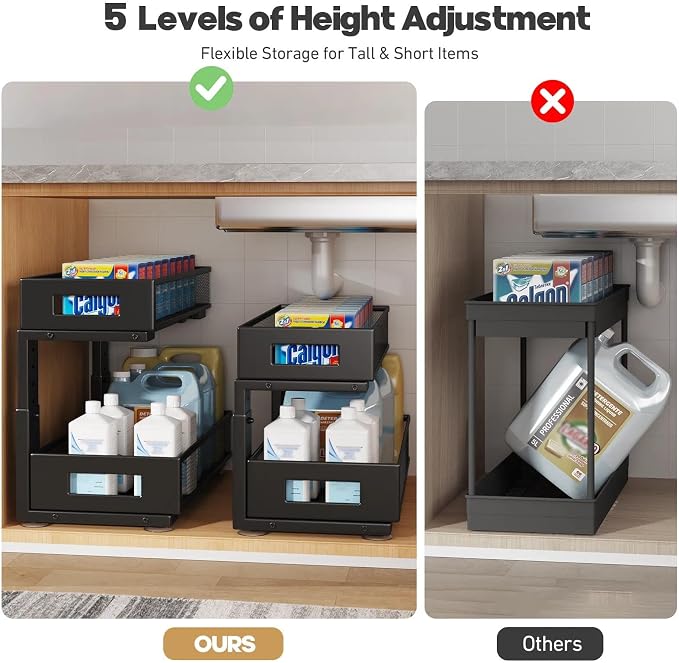 1 Pack 19IN Depth Under Sink Organizer, 2-Tier Pull Out Cabinet Organizer - Image 8