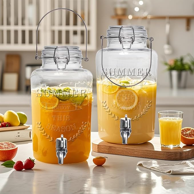 Glass Beverage Dispenser with Airtight Lid and Handle, 0.8 Gallon Drink - Image 2