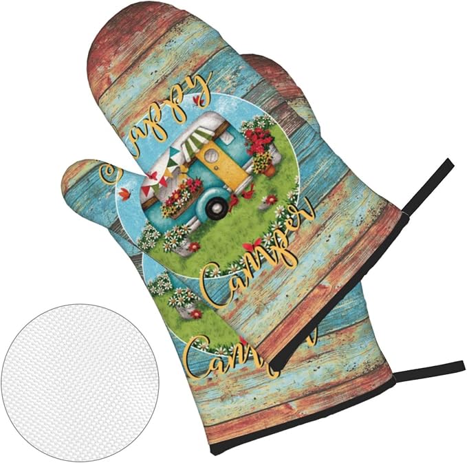 Happy Camper Oven Mitts and Pot Holders Sets of 4, Resistant Hot Pads - Image 2