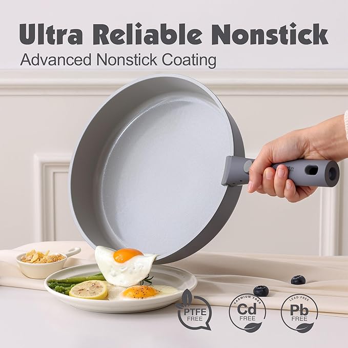 SENSARTE 17 Piece Ceramic Pots and Pans Set, Nonstick Detachable Handle Cookware - Image 4