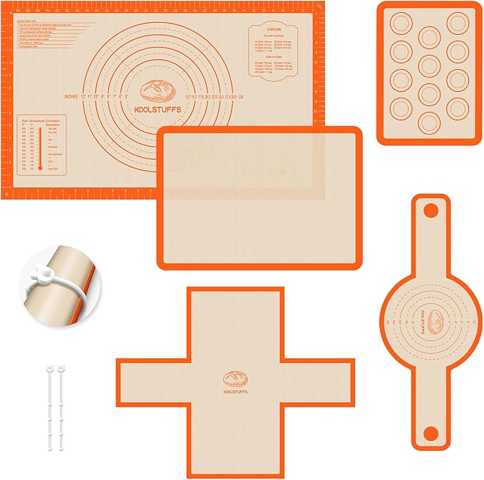 Silicone Baking Mat Set of 5, Nonstick Reusable Pastry Mat, Silicone Bread by Koolstuffs