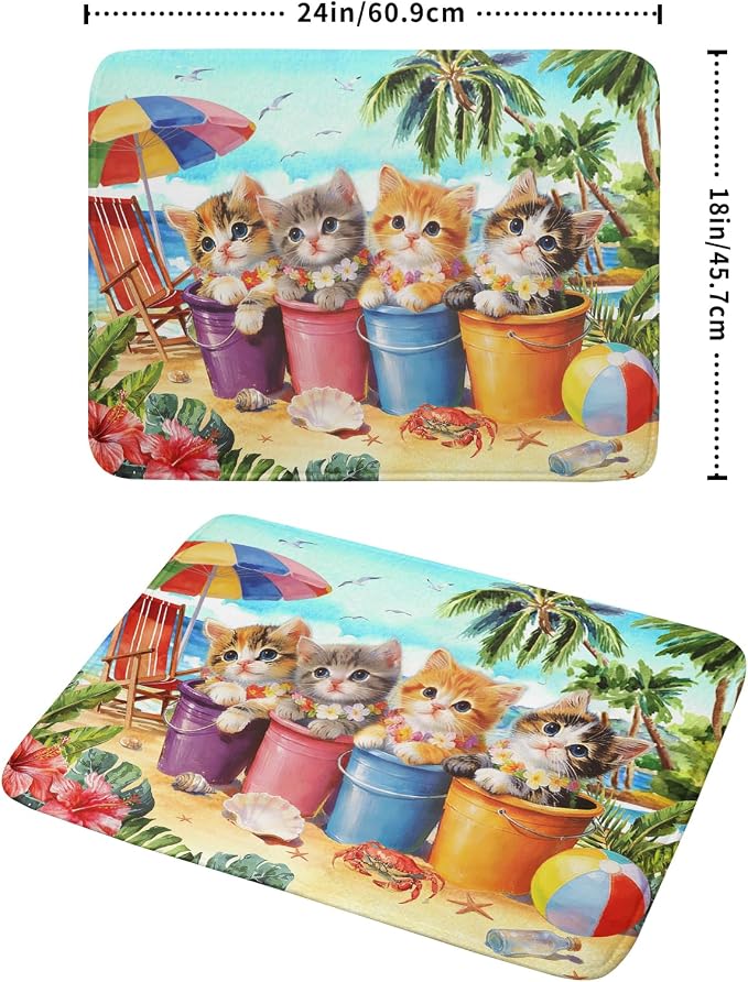 Lovely Cat Dish Drying Mat for Kitchen Counter Holiday Beach Absorbent Coffee - Image 2